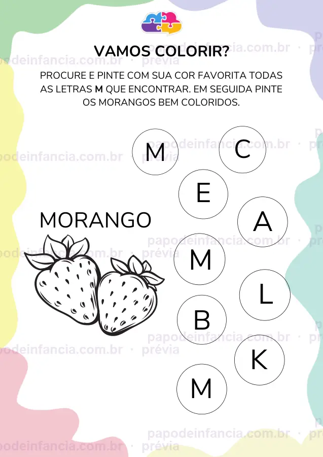 Página de exemplo de Caderno Alfabeto com Pintura