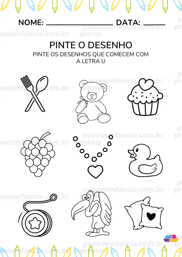 Página de exemplo de Caderno Atividades para Colorir