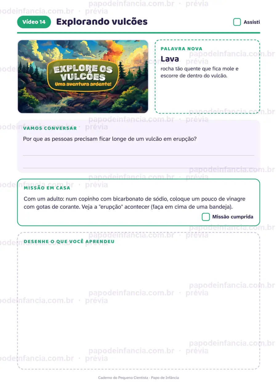 Página de exemplo de Caderno do Pequeno Cientista