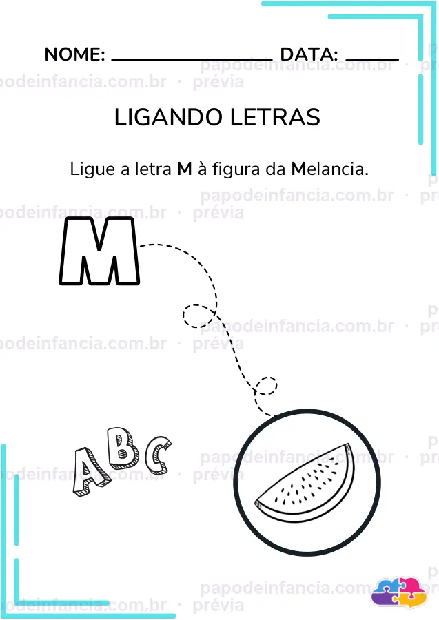 Página de exemplo de Caderno Ligue a Letra